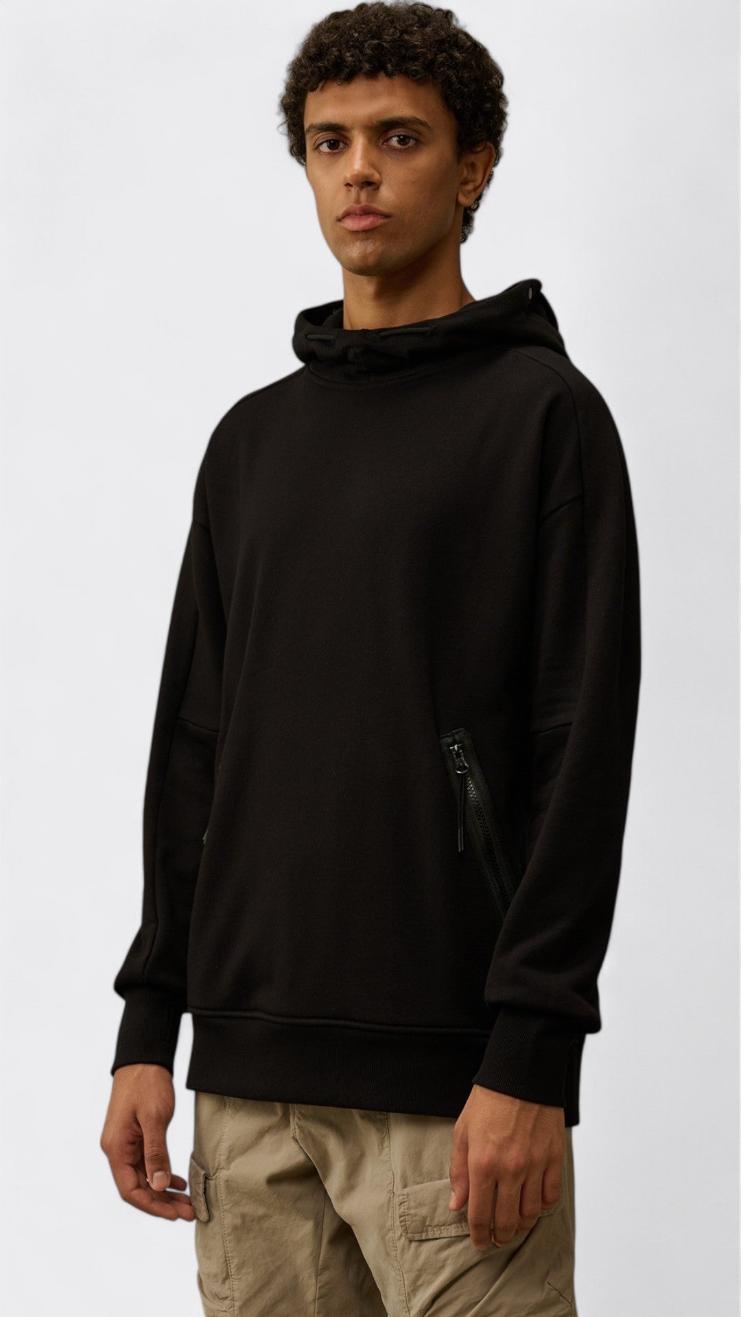 Diagonal Raised Fleece Goggle Hooded Sweatshirt