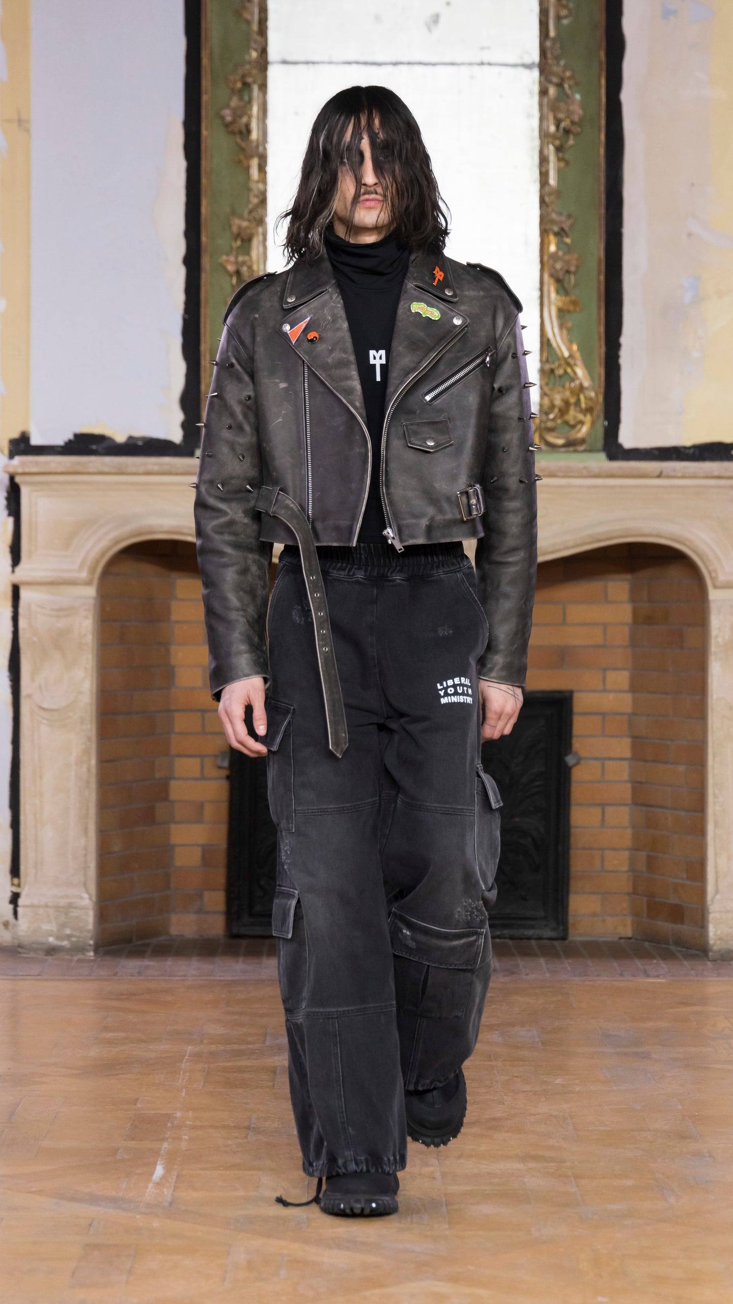 Men Black Denim Cargo Pants