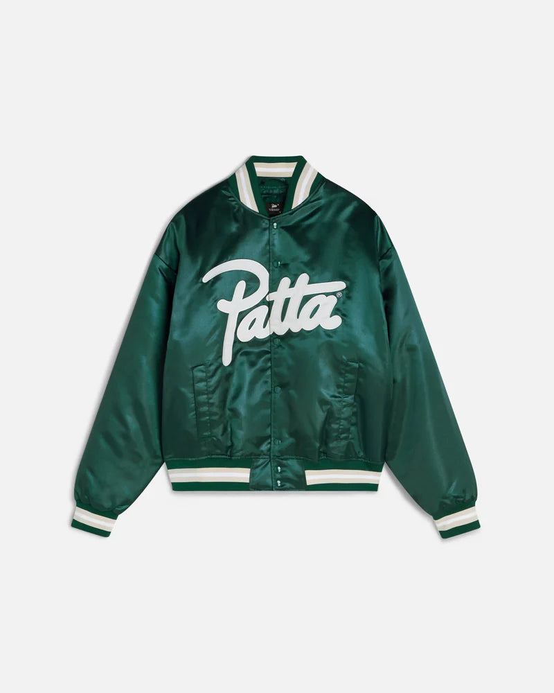 Patta Script Logo Satin Varsity Jacket Green