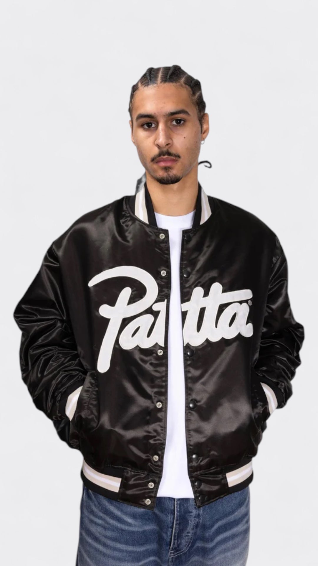 Patta Script Logo Satin Varsity Jacket Black