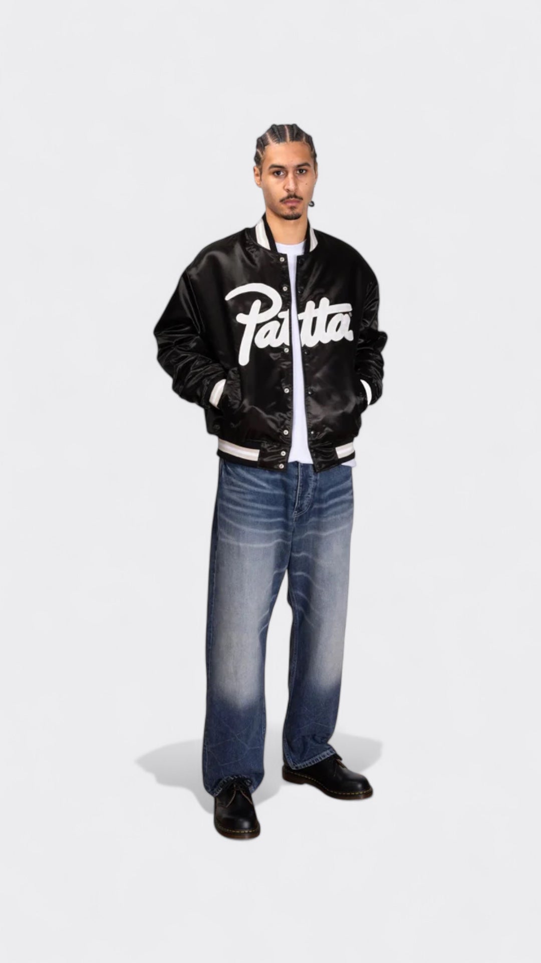 Patta Script Logo Satin Varsity Jacket Black