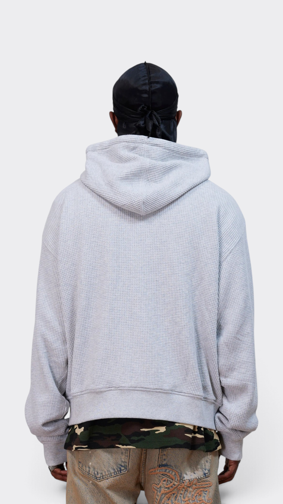 Patta Waffle Reversible Zip Up Hooded Sweater Grey Heather - con modelo