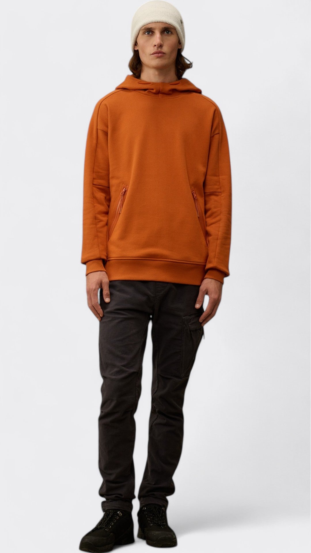 Diagonal Raised Fleece Goggle Hooded Sweatshirt