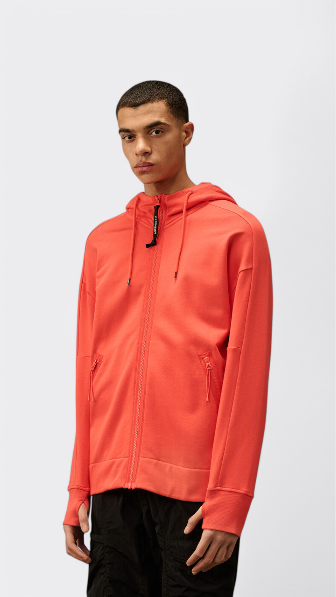Diagonal Raised Fleece Goggle Zipped Hooded Sweatshirt