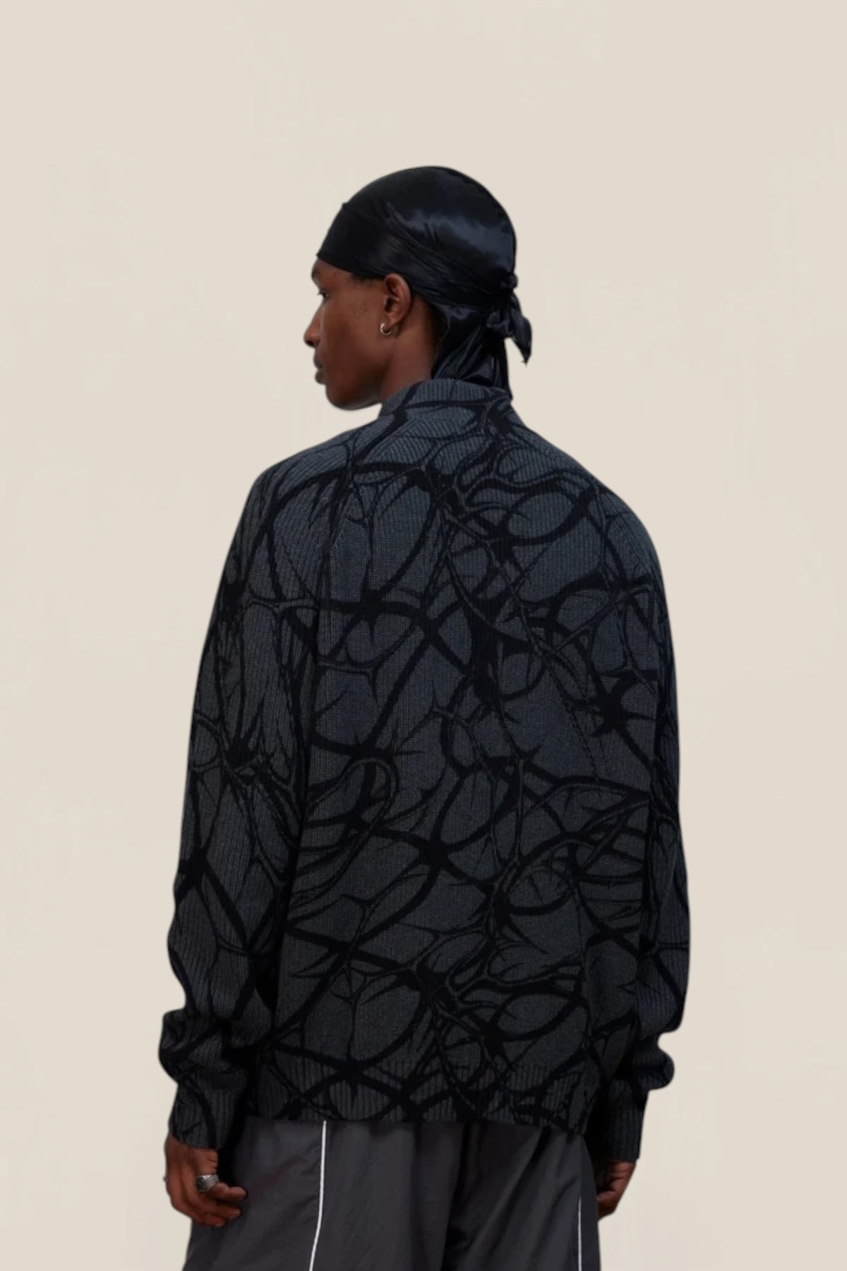 Patta Ribbed Knitted Cardigan Grey Pinstripe