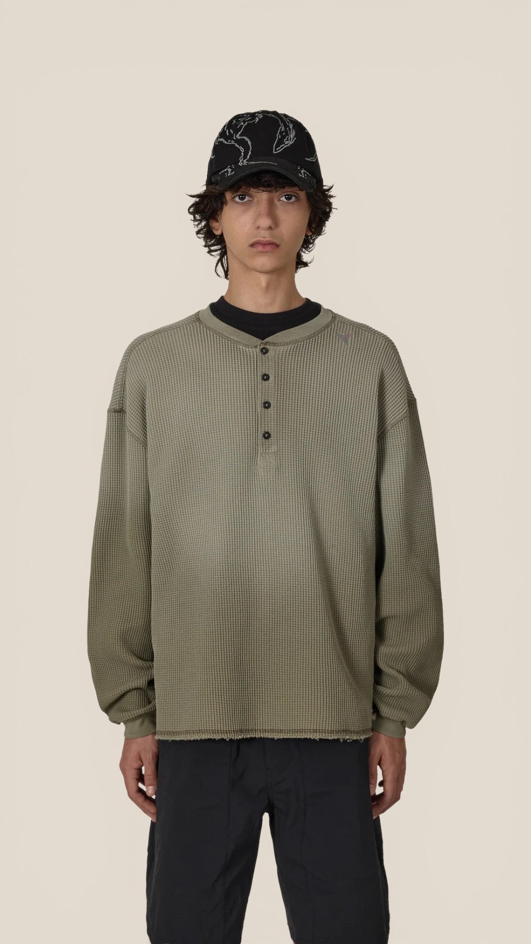 Bee Sun Faded organic Waffle Serafino Long Sleeve