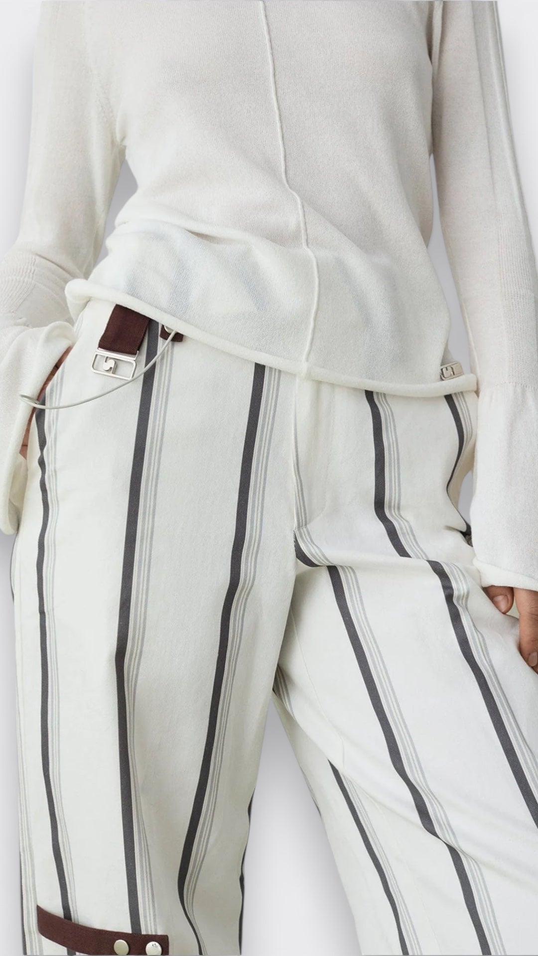 Velia White Striped Pants