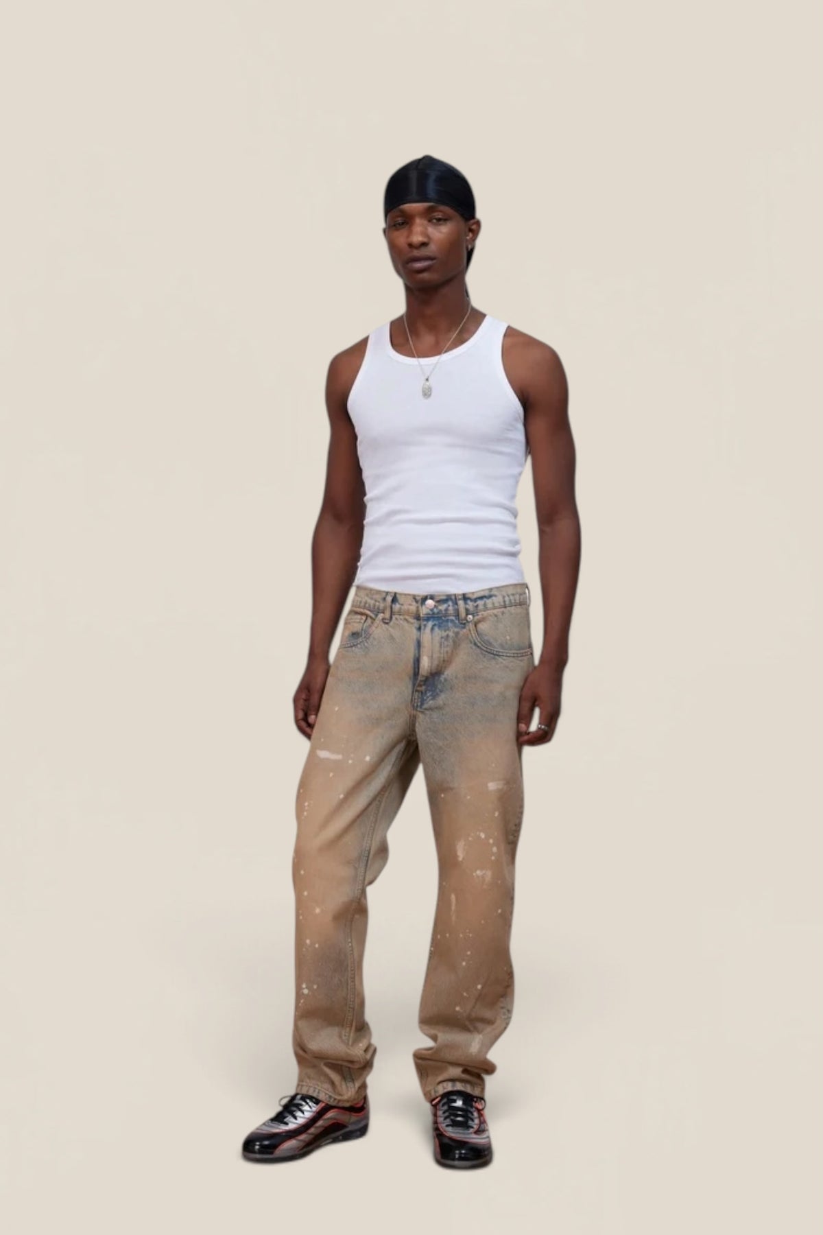 Patta Dirty Splatter Straight Leg Denim Pants Sandwashed Light Blue Denim