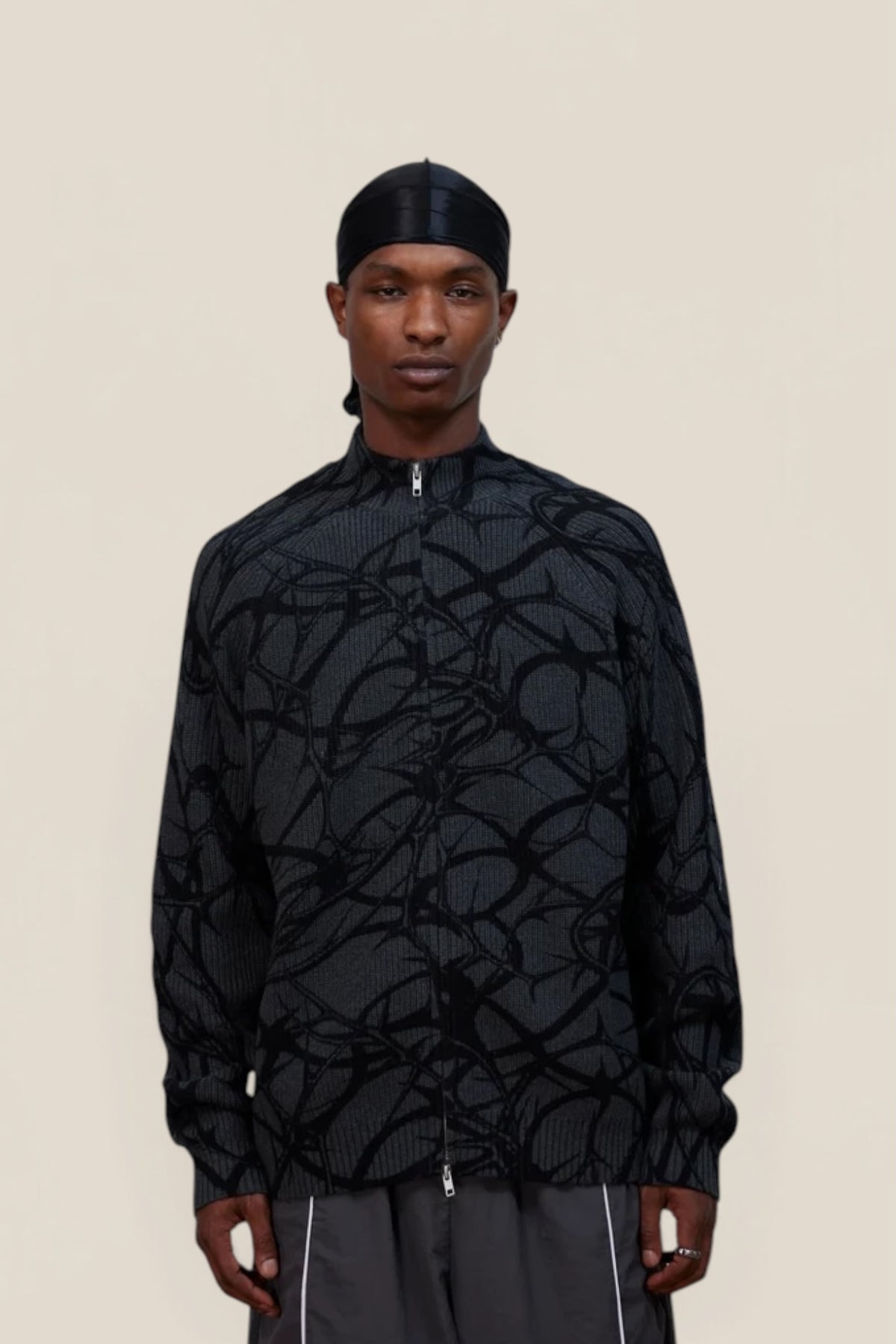 Patta Ribbed Knitted Cardigan Grey Pinstripe