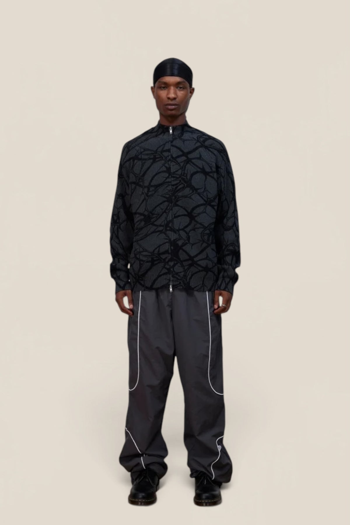Patta Ribbed Knitted Cardigan Grey Pinstripe
