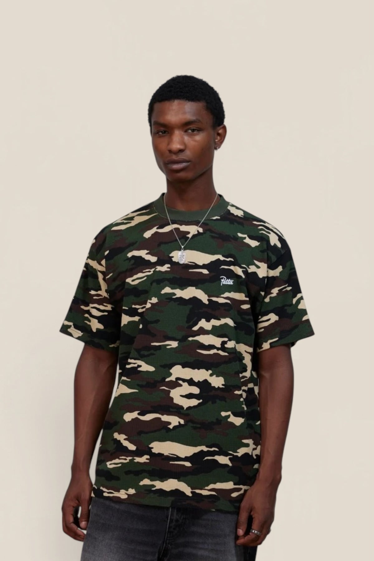 Patta Waffle Script Logo T-Shirt Woodland Camo