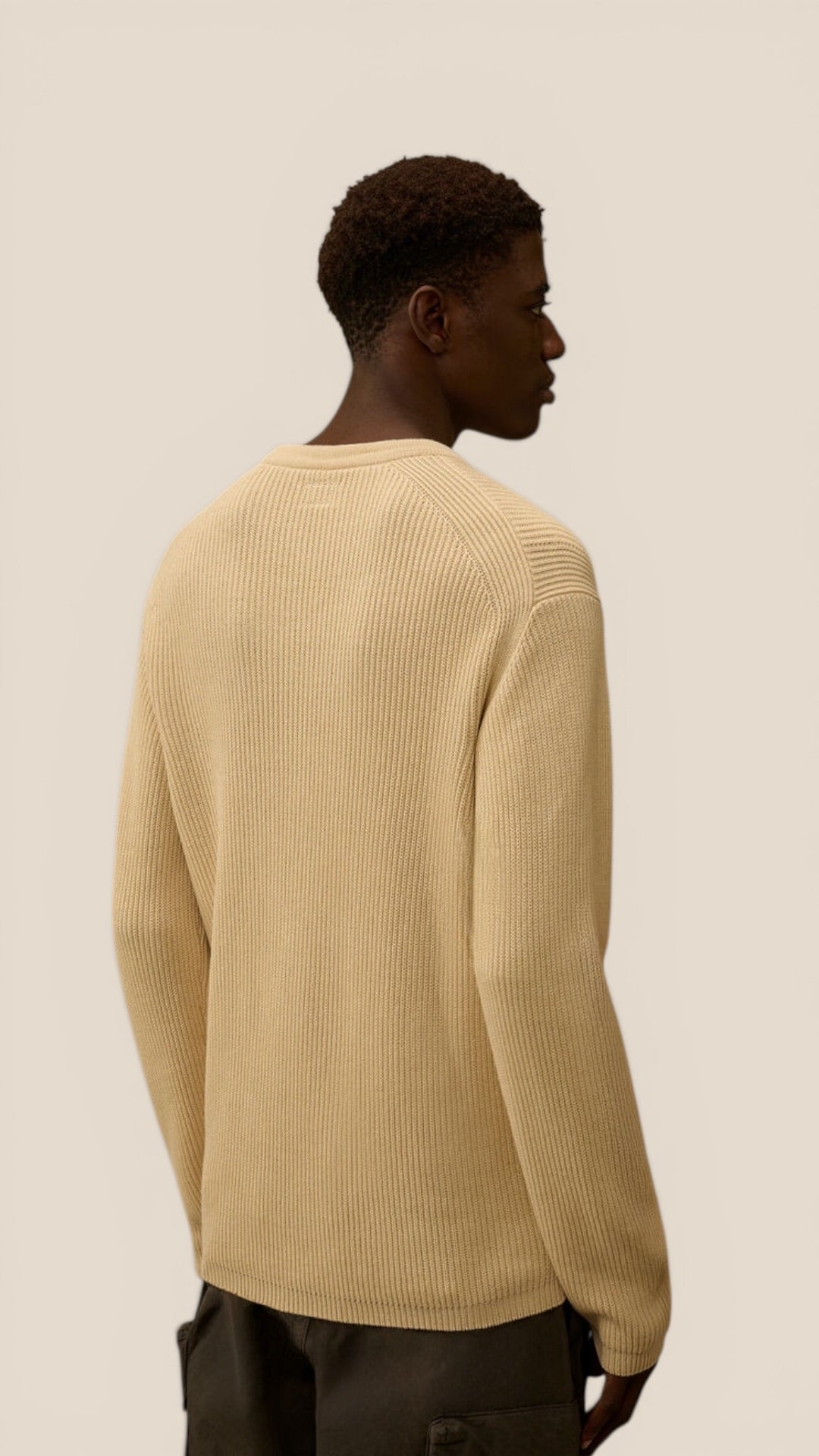 Cotton Sea Island Ribs Crewneck Lens Sweater