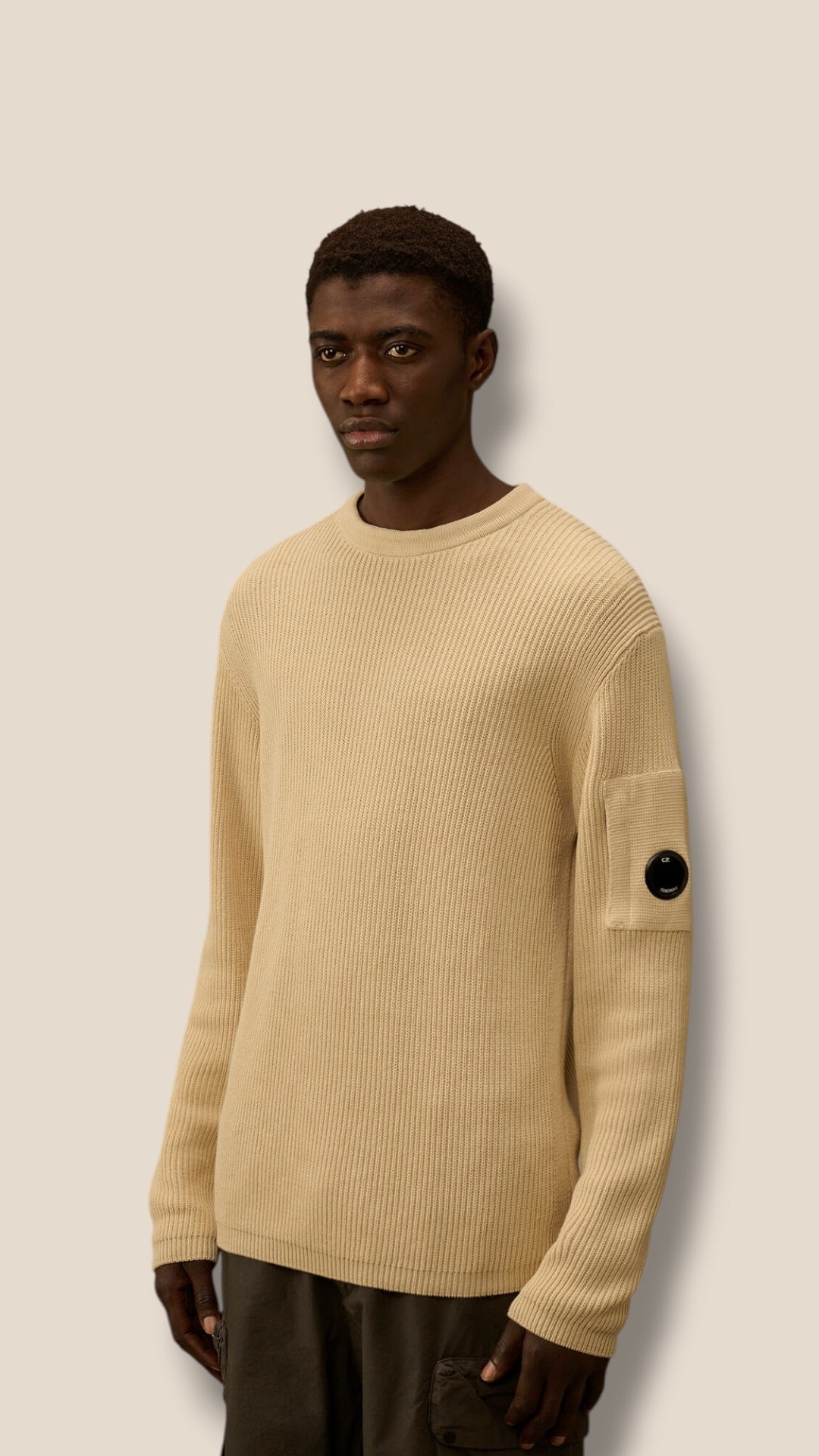 Cotton Sea Island Ribs Crewneck Lens Sweater