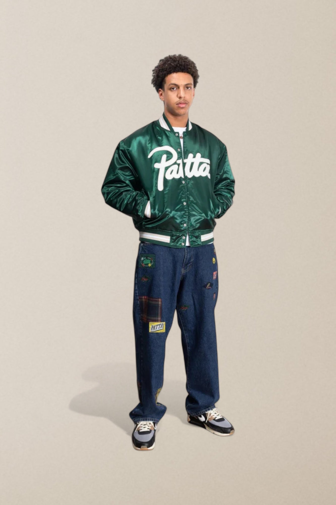 Patta Script Logo Satin Varsity Jacket Green