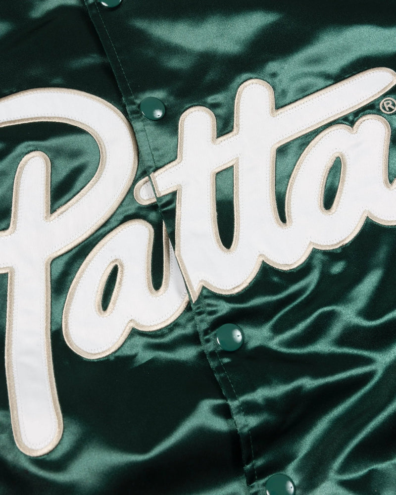 Patta Script Logo Satin Varsity Jacket Green