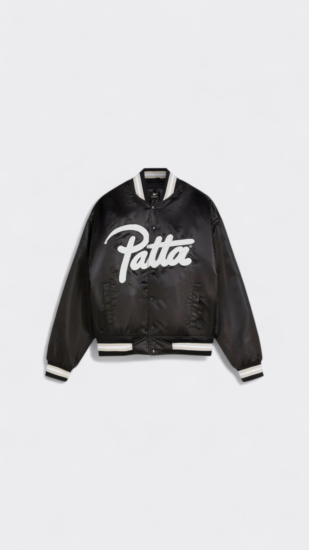 Patta Script Logo Satin Varsity Jacket Black